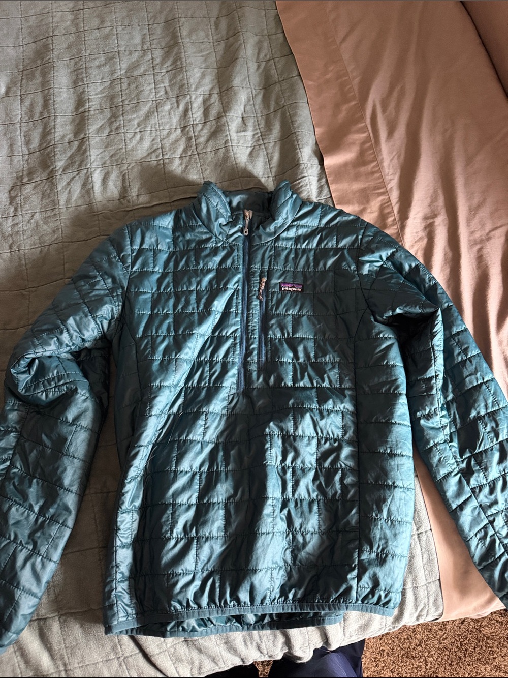 Patagonia Teal Quilted Half-Zip Puffer Pullover